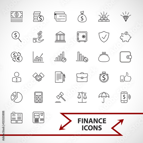 Money, finance, payments icons set. Line art style, photo