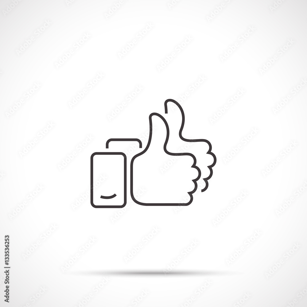 Thumb up, like sign, social media symbol, line art icon