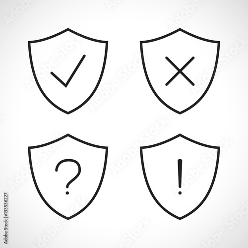 Shield vector icons with different warning symbols.