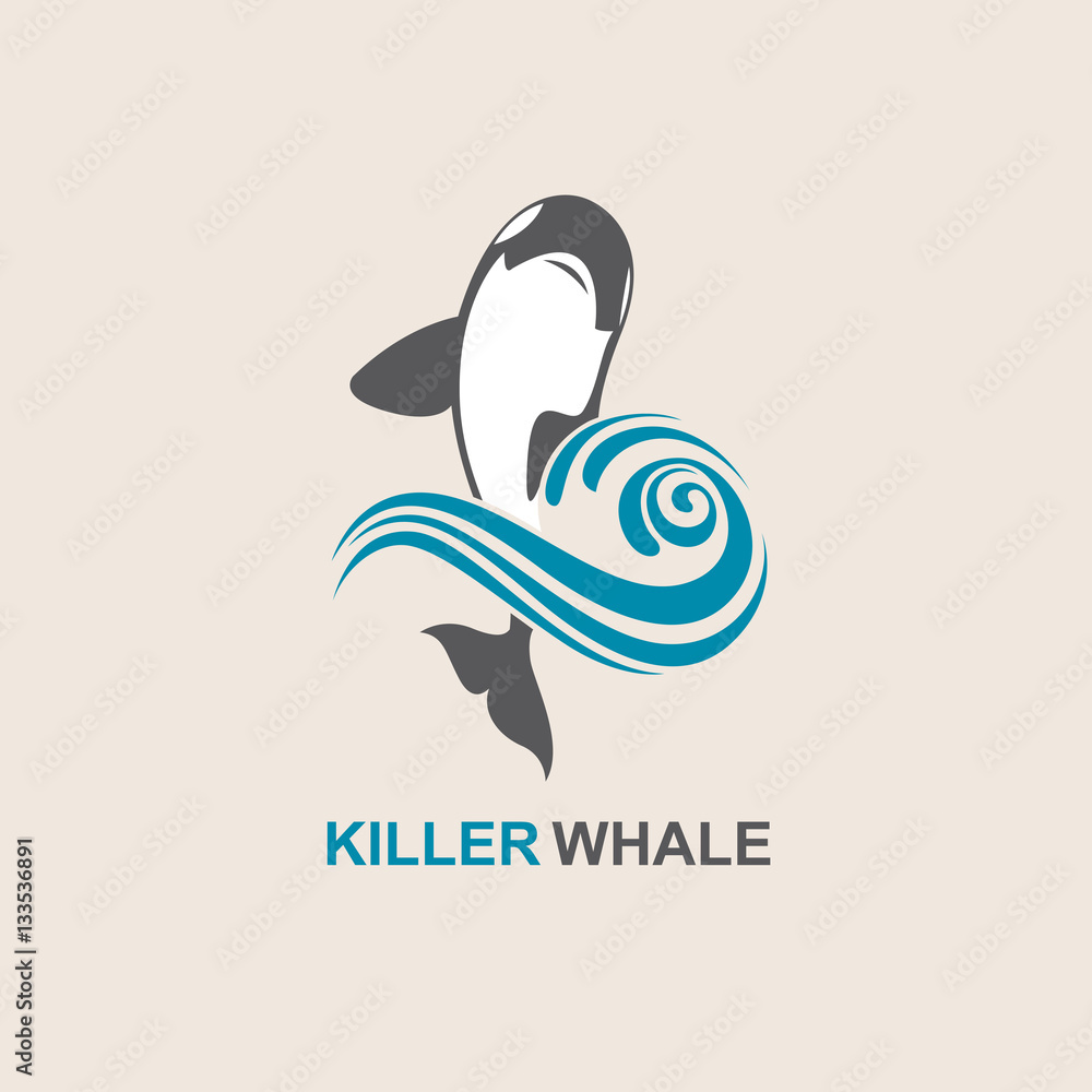 Naklejka premium symbol of killer whale and sea wave