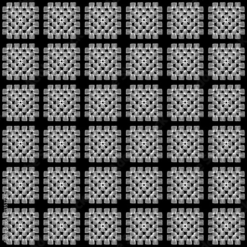 Black and white granny square crochet blanket seamless pattern, vector