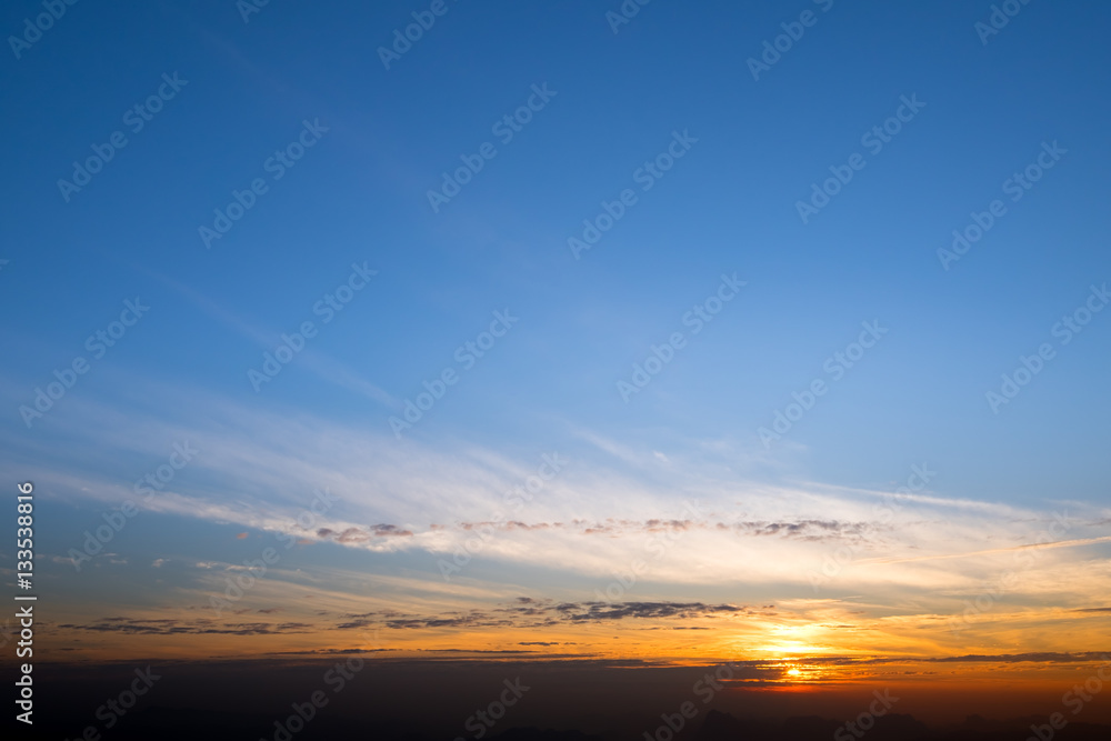 Sunset and sunrise over mountain morning evening blue sky and cl