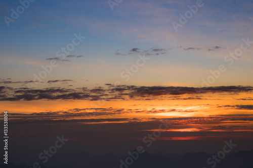 Fototapeta Naklejka Na Ścianę i Meble -  Dramatic sunset and sunrise over mountain morning evening sky.