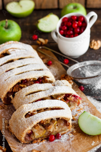 apple strudel with cranberries and walnuts photo