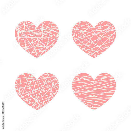 Set of vector linear graphic stylized hearts. Symbol of love