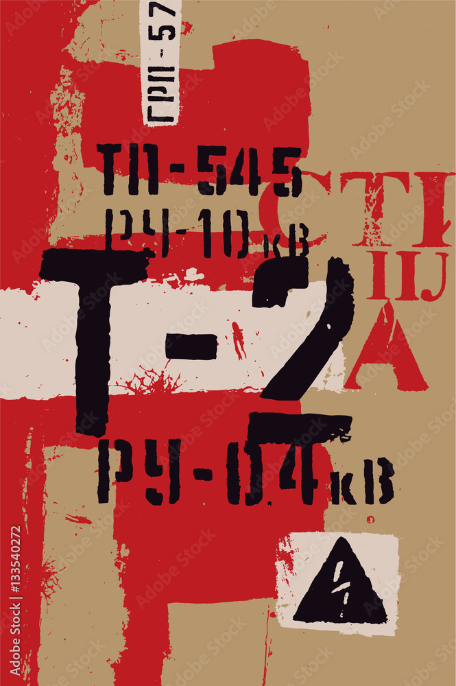 Plakat Typograficznego retro grunge abstrakcjonistyczny tło z znakami. Ilustracji wektorowych.