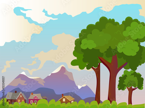  Vector summer landscape. Beautiful rural landscape