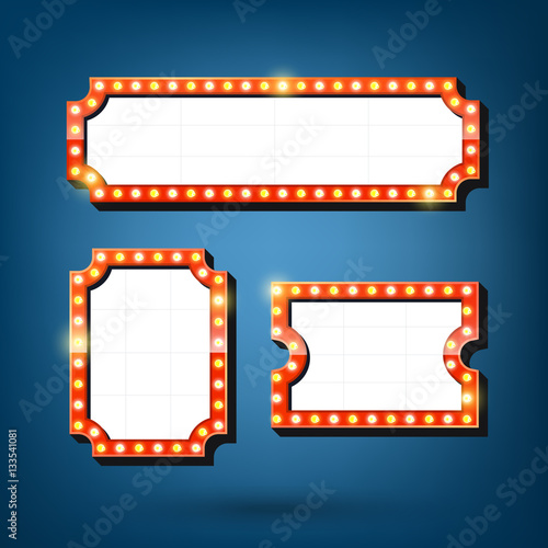 Electric bulbs billboard. Retro light frames. Vector illustratio.