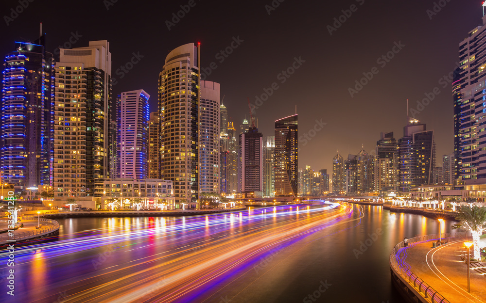 Busy evening in Dubai Marina,Dubai,United Arab Emirates