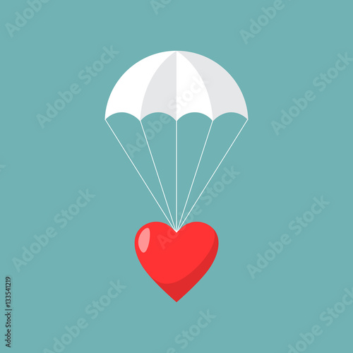 Parachute with heart, Concept of sending love. Vector illustrati