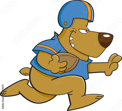 Cartoon illustration of a bear playing football.