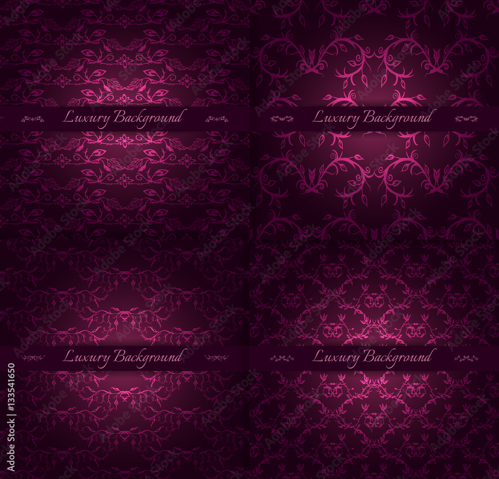 Set of four luxury backgrounds for festive flyer or holiday packages with abstract hand drawn pattern. Vector illustration