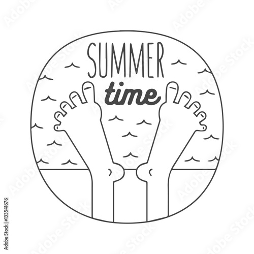 relaxed feet on a beach, vector illustrtion logo