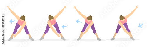Arms exercise for women on white background. Workout for arms and hands. From fat to skinny.