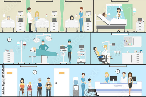 doctors working in the hospital interior set