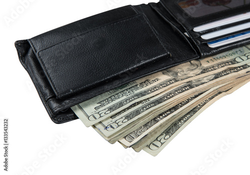 black wallet with usa dollars