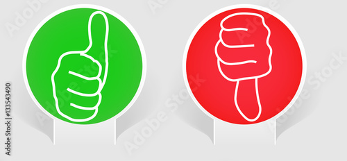 Thumbs up and thumbs down on paper