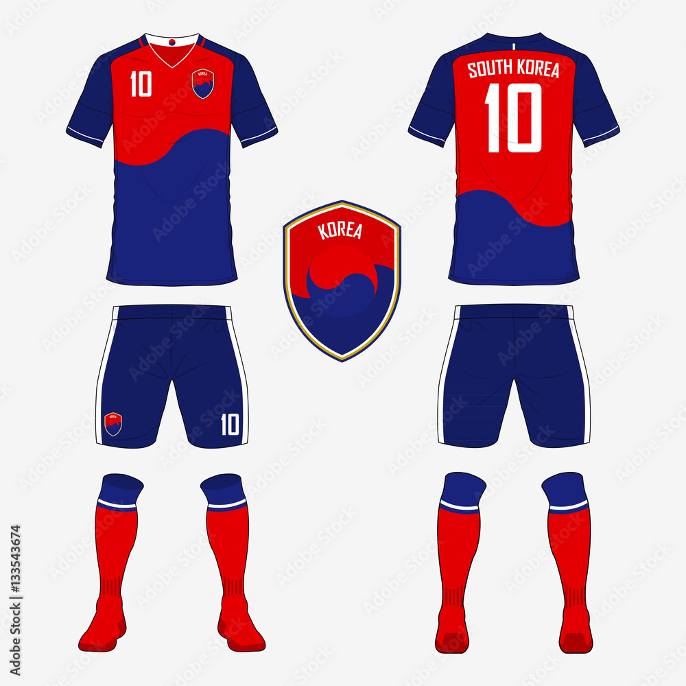 Set of soccer jersey or football kit template for South Korea national
