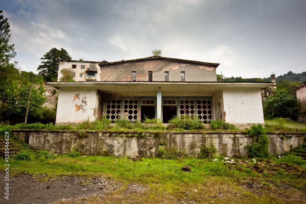 Abandoned mining ghost-town Jantuha, Abkhazia. Destroyed empty houses Abandoned mining ghost-town Jantuha, Abkhazia. Destroyed empty houses