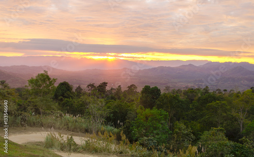 beautiful sunrise at mountain landscape