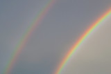 A colorful double rainbow near Quebec, Canada.