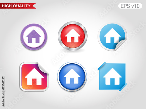 Colored icon or button of home or house symbol with background