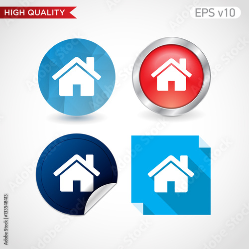 Colored icon or button of house or home symbol with background