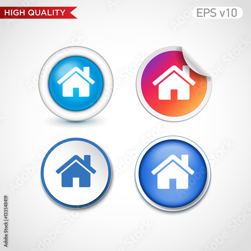 Colored icon or button of house or home symbol with background