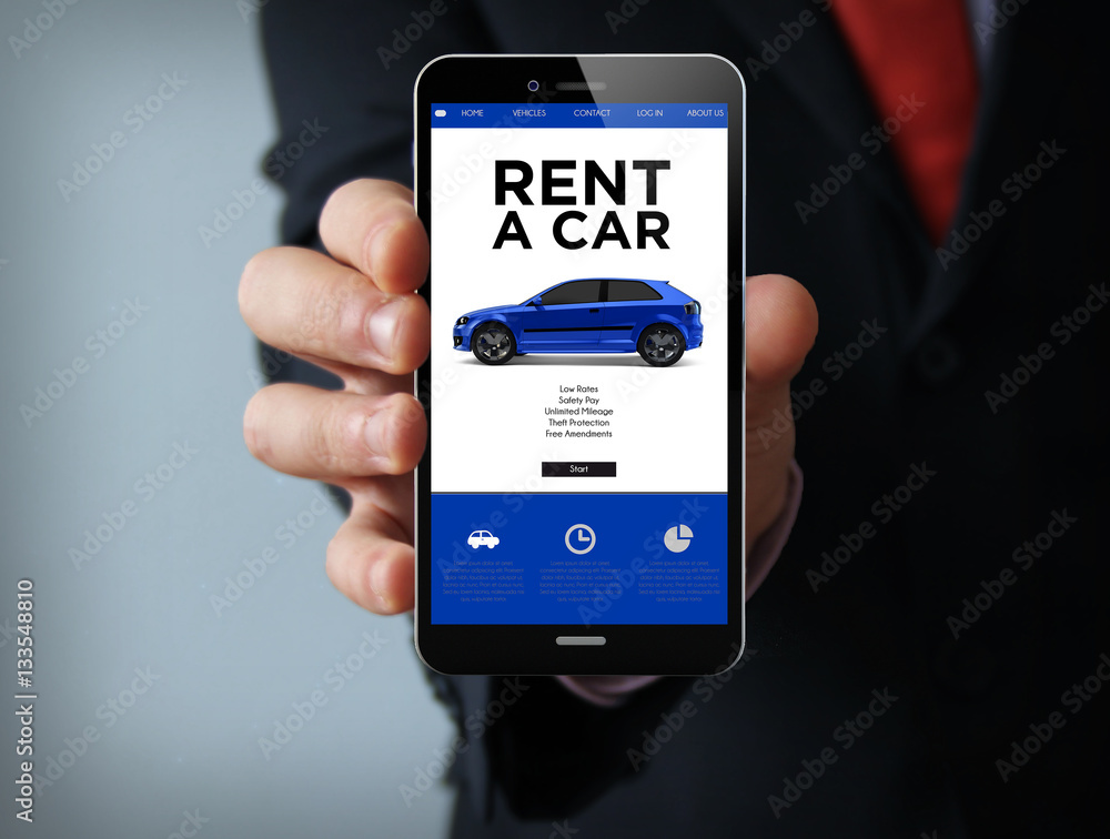 rent a car businessman smartphone