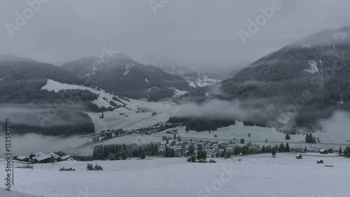 time lapse dancing fog clouds over prags winter valley dolomites 4k 11700
 photo