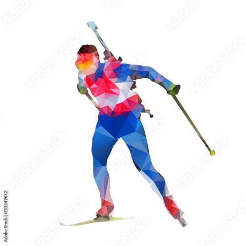 Biathlon race, abstract polygonal silhouette