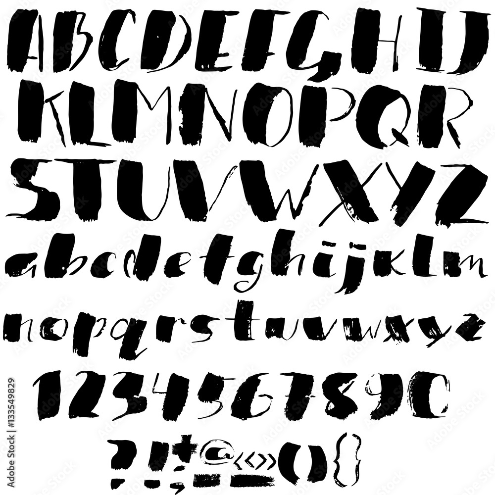 Hand drawn font made by dry brush strokes. Grunge style alphabet Hand drawn font made by dry brush strokes. Grunge style alphabet
