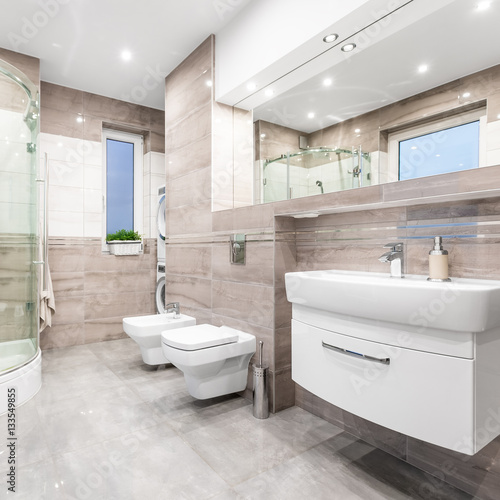 Functional bathroom in beige