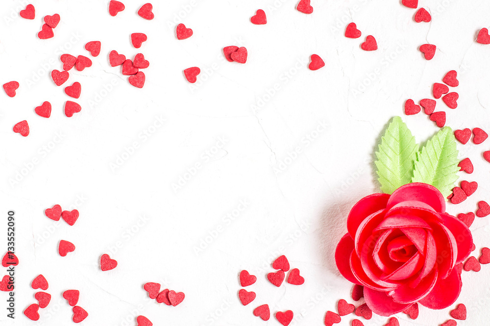 Sweet decoration: wafer rose and sugar hearts Sweet decoration: wafer rose and sugar hearts