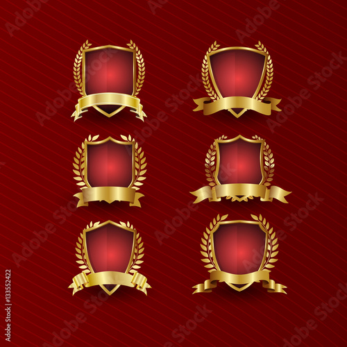 Gold and red shield collection, realistic vector set