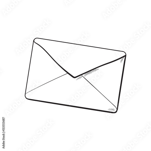 Backside of envelope, sketch vector illustration isolated on white background. Hand drawing of enveloped with a lipstick kiss, love letter, romantic message