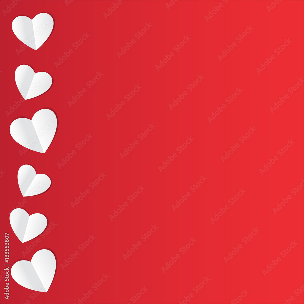 Paper hearts on red background. Vector.