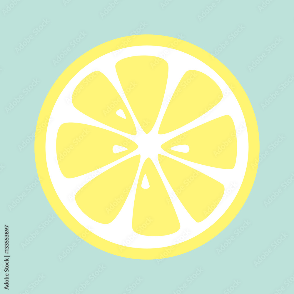 Slice of a lemon on blue background. Vector illustration. Slice of a lemon on blue background. Vector illustration.