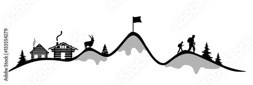 Skifahrer mit Bergsilhouette