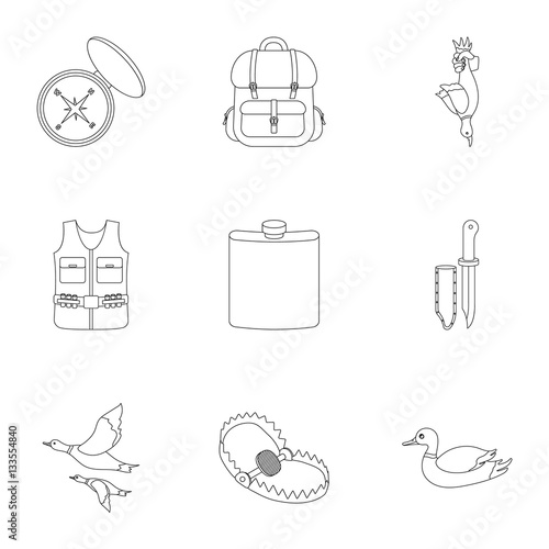Hunting set icons in outline style. Big collection of hunting vector symbol stock illustration
