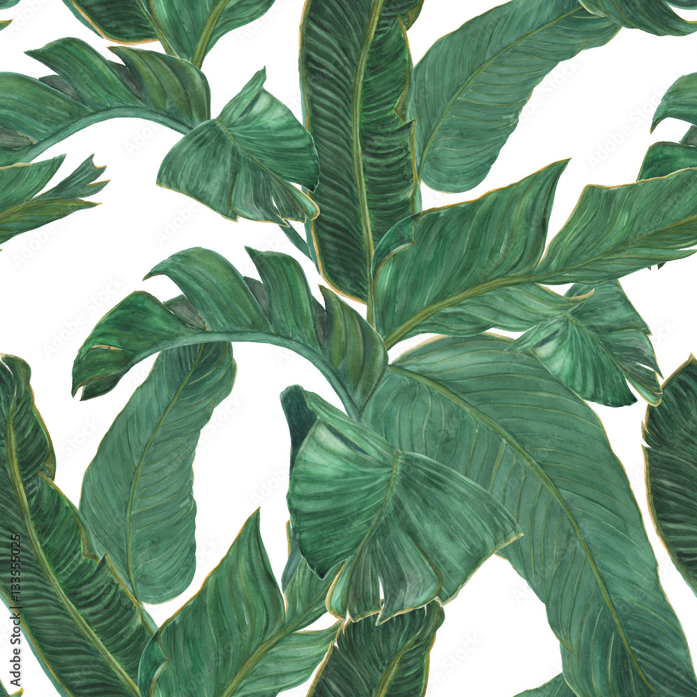 custom made wallpaper toronto digitalWatercolor painting Banana leaves seamless pattern