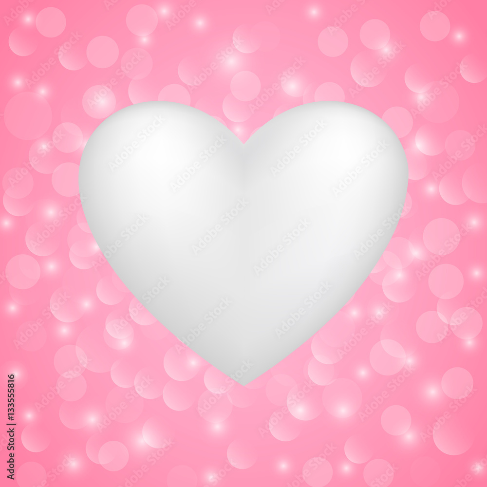 White heart on pink background. Vector.