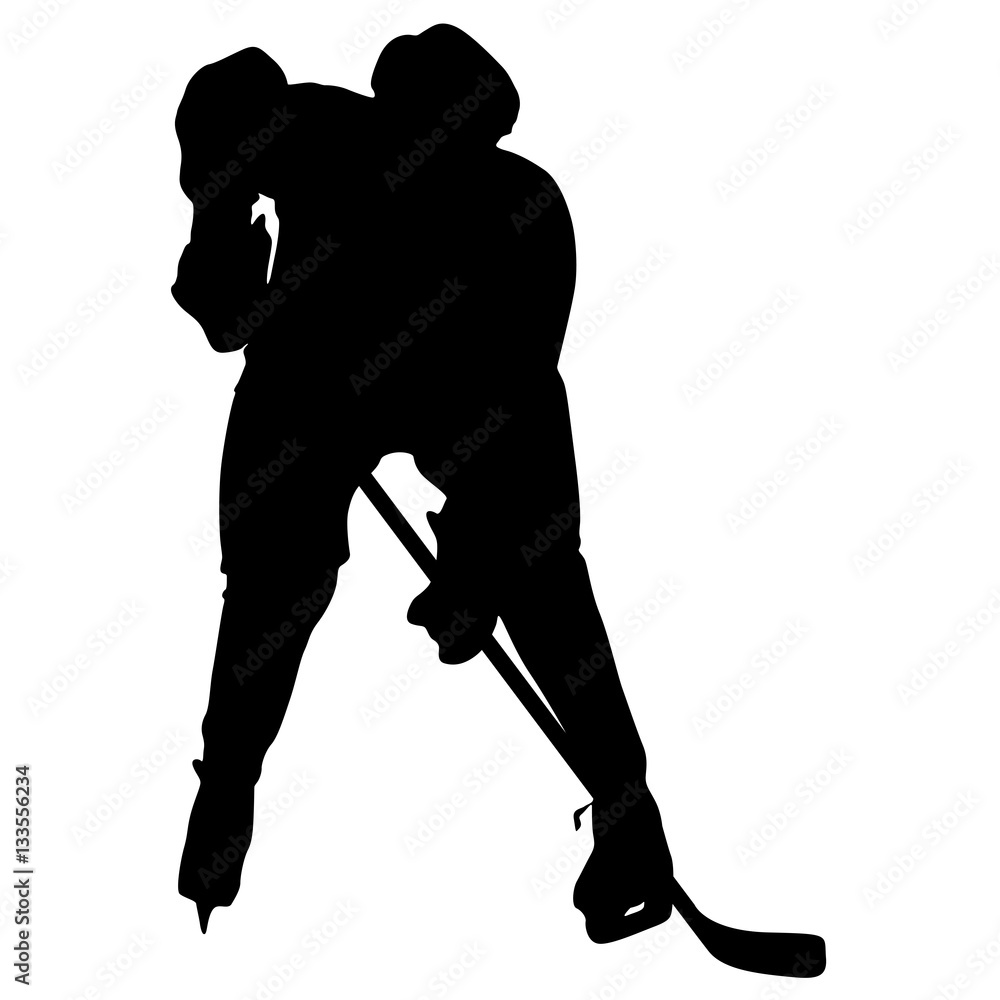 Silhouette of hockey player. Isolated on white. Vector illustrations Silhouette of hockey player. Isolated on white. Vector illustrations