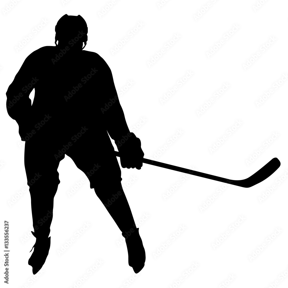 Silhouette of hockey player. Isolated on white. Vector illustrations Silhouette of hockey player. Isolated on white. Vector illustrations
