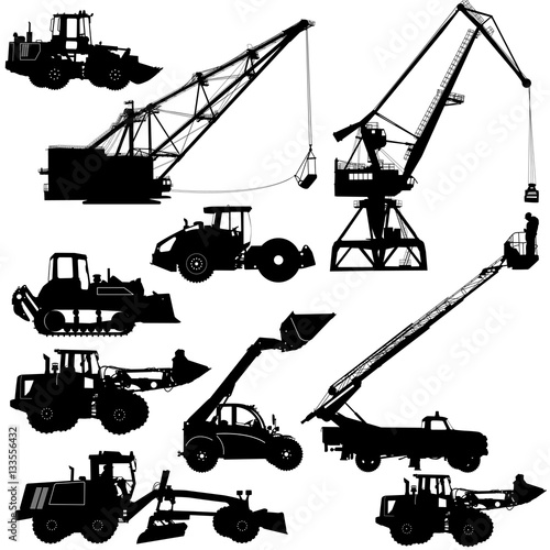 Set of silhouettes construction machinery. Vector illustration