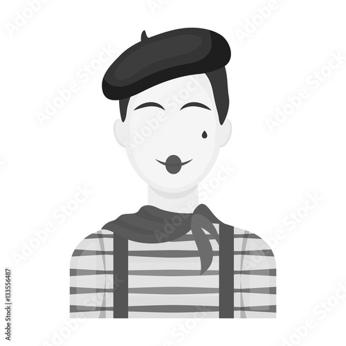 French mime icon in monochrome style isolated on white background. France country symbol stock vector illustration.