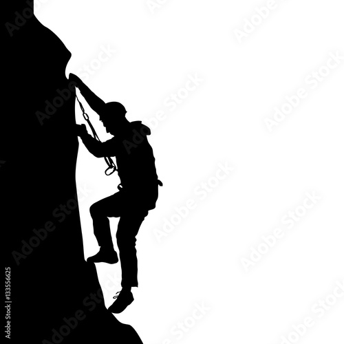 Black silhouette rock climber on white background. Vector illustration