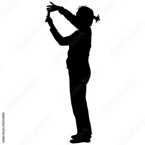 Silhouettes woman taking selfie with smartphone on white background. Vector illustration © Arrows