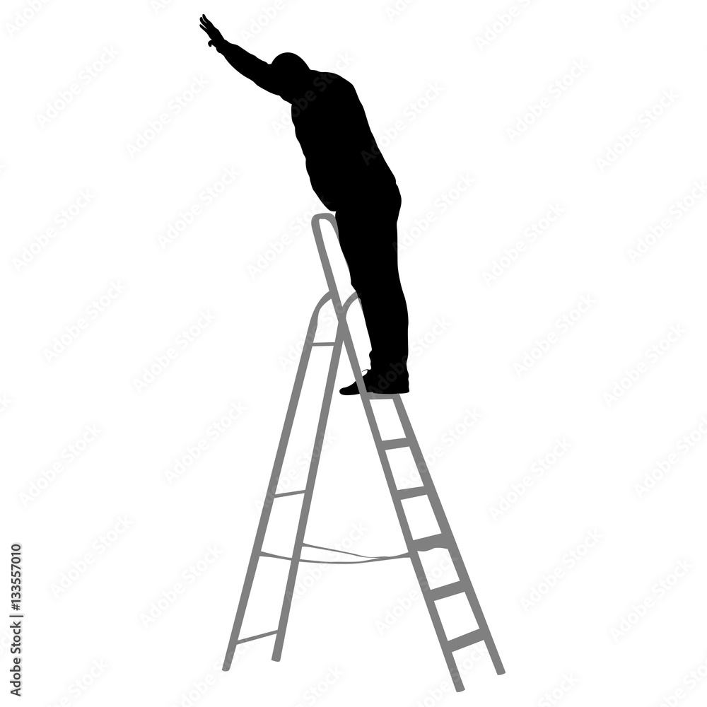 Silhouette worker climbing the ladder. Vector illustration Silhouette worker climbing the ladder. Vector illustration