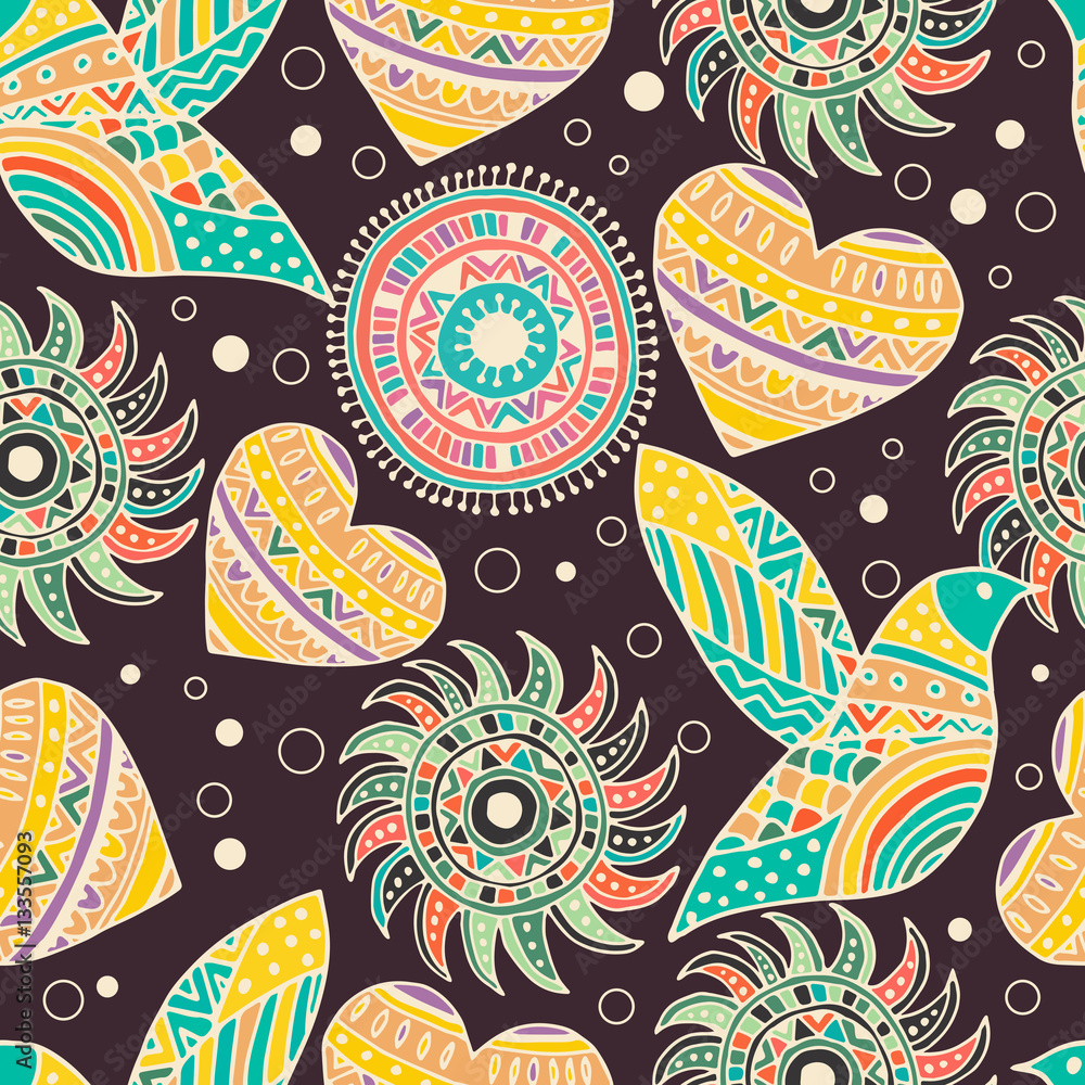 Fototapeta premium seamless pattern with bird and heart in the style of boho